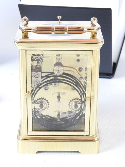 null EPEE (founded in 1839): Brass and glass officer's travel clock. H: 13 cm (without...