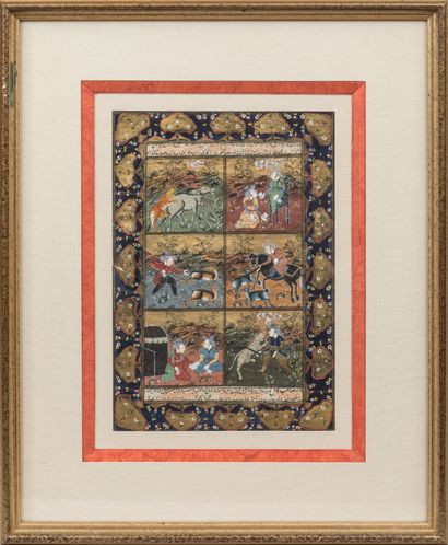 null INDE ET PERSE : Quatre feuillets enluminés de miniatures représentant des scènes...