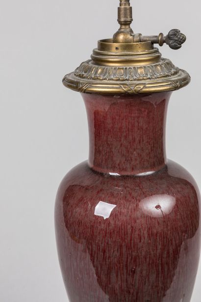 null CHINA: Vase mounted in lamp in enamelled porcelain known as "oxblood", the European...