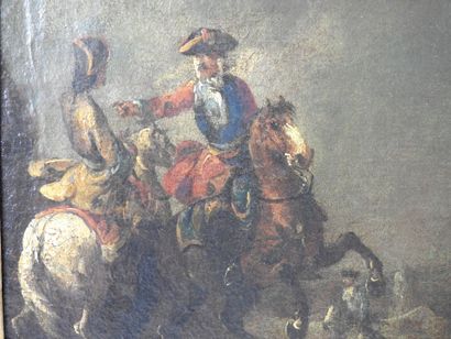 null Ecole FRANCAISE du XVIIIe siècle, dans le goût de Joseph PARROCEL: Cavaliers....