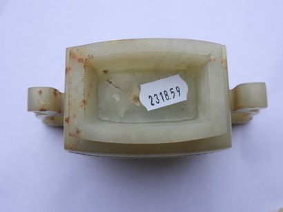 null CHINA - Early 20th century: Nephrite celadon carved and rust veined incense...