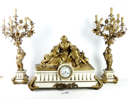 null IMPORTANT Mantelpiece "the continuance of Scipio" in white marble and gilded...