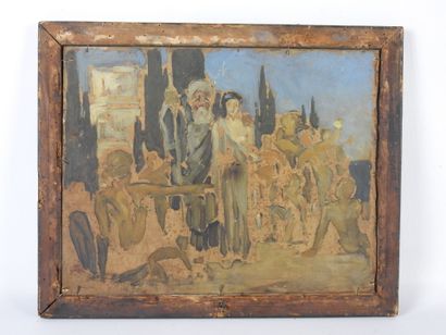 null FRENCH SCHOOL of the end of the XIXth century: Mythological scene. Oil on cardboard...