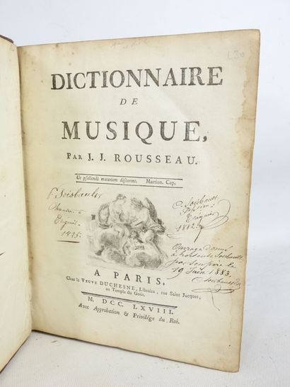 null ROUSSEAU Jean-Jacques. Dictionnaire de musique. Paris, Chez la Veuve Duchesne....