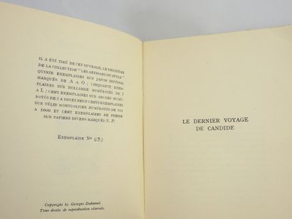 null DUHAMEL Georges. Le dernier voyage de Candide. Paris, Fernand Sorlot - Les artisans...