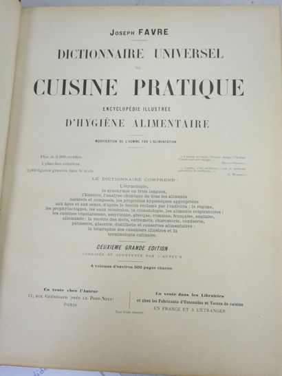 null FAVRE Joseph. Dictionnaire de cuisine et d'hygiène alimentaire. T. 2 et 3 en...