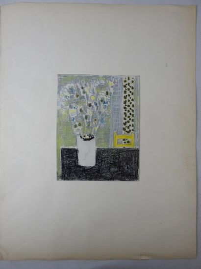 null Claude ALIOTTI (1925 - 1989) : Vase de fleurs. Crayon gras. Signé et daté 1974....