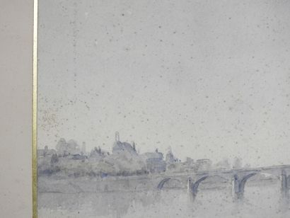 null Ecole française du XXème siècle: Vue du pont de Blois. Aquarelle sur papier....