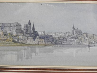 null William Callow (1812-1908) : Vue de Blois depuis la Loire. Aquarelle. Monogrammé...