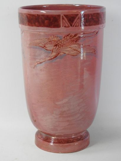 null BLOIS - Gaston BRUNEAU BALON (1881-1955) : Grand vase en faience à décor de...