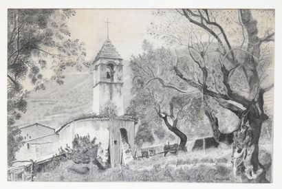 null French school of the XXth century
View of a church
Ink wash. Bears a signature...