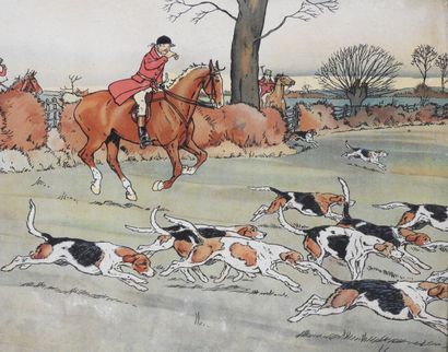 null Harry ELIOTT (1882-1959)
Chasse à courre, le passage de la haie.
Estampe en...