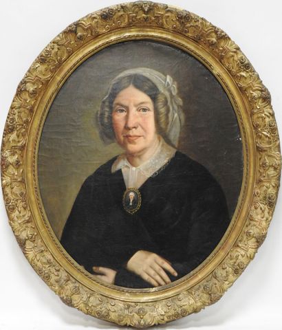 null Ecole FRANCAISE - XIXeme
Portrait de femme au médaillon.
Huile sur toile.
64...