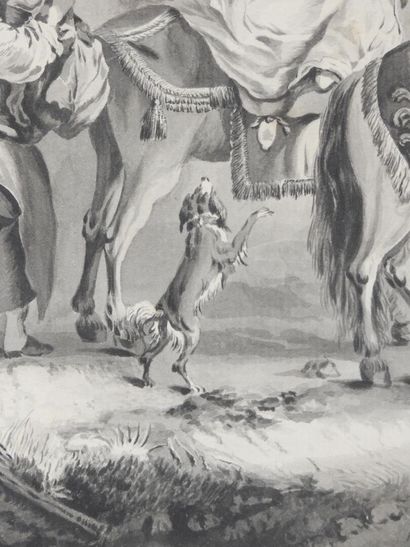 null Dirk LANGENDIJK (1748-1805) attribué à
Le départ de la chasse au faucon
Lavis...