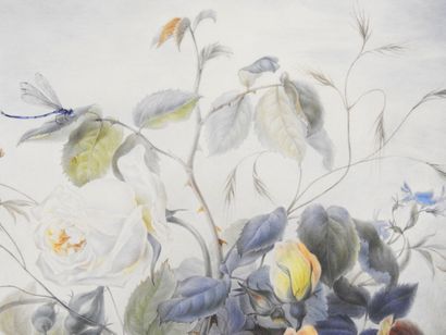 null Fanny BURAT (1838-?)
Nature morte au bouquet de fleurs reposant sur une rambarde...