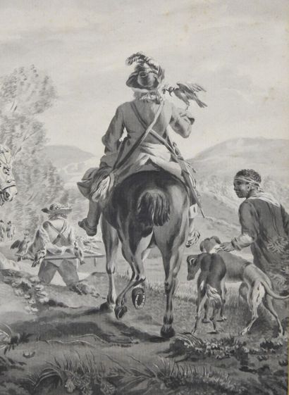 null Dirk LANGENDIJK (1748-1805) attribué à
Le départ de la chasse au faucon
Lavis...