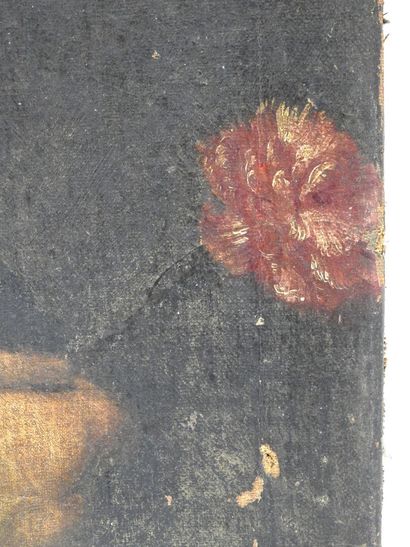 null Ecole FRANCAISE du XVIIe siècle
Portrait d'un sage au jabot tenant une fleur.
Huile...