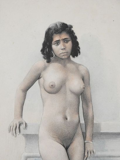 null A. VIGNOLA - XIXe - XXeme
Jeune nubienne
Crayon noir et réhauts d'aquarelle....
