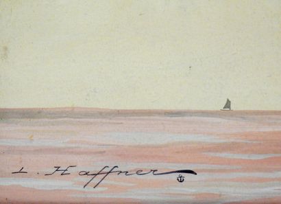 null Léon HAFFNER (1881-1972)
Pirogue tahitienne.
Gouache. Signée en bas à gauche...