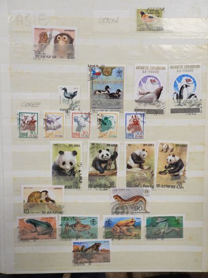 null MONDE 1 classeur brun-jaune de timbres-poste oblitérés, thématique « Animaux...