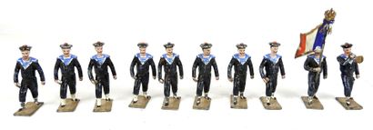 null FRENCH FABRIC C.B.G MIGNOT : Ten French sailors in hollow lead. H : 6 cm. Wear...