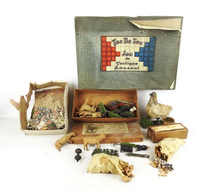 null LOT including metal miniatures, wooden animals, military cutouts, miniature...