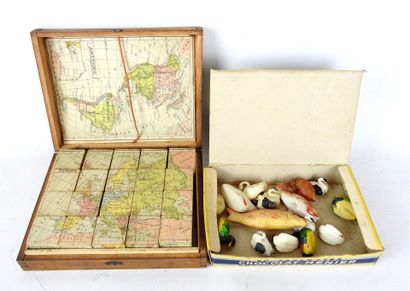 null PUZZLE CUBES GAME with the map of EUROPE. In the state. 
A set of plastic animals...