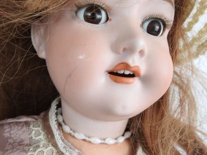 null ARMAND MARSEILLE GERMANY: Porcelain head doll, brown sleeping eyes and open...
