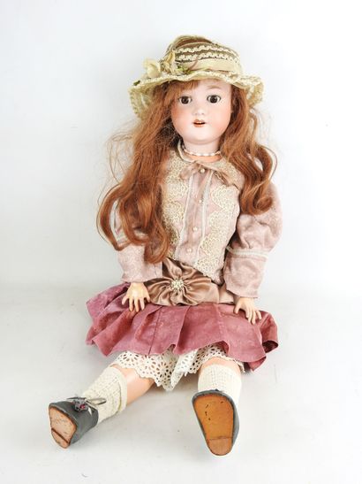 null ARMAND MARSEILLE GERMANY: Porcelain head doll, brown sleeping eyes and open...