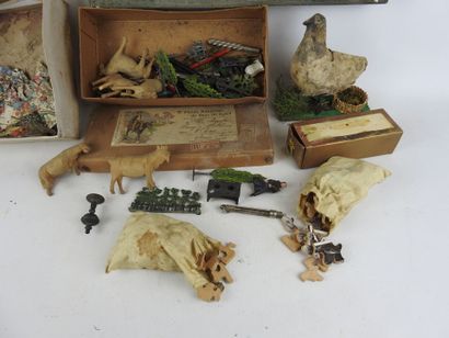 null LOT including metal miniatures, wooden animals, military cutouts, miniature...