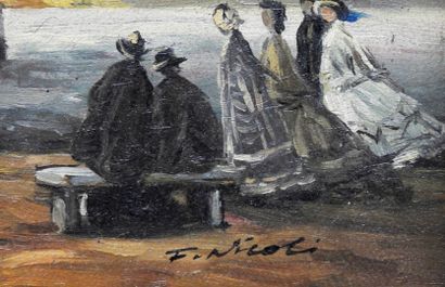 null François NICOLI - XXth
Embarkation on a Normandy beach.
Oil on canvas. Signed...