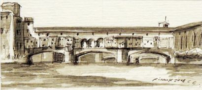 null ITALIAN SCHOOL - XXIst Century
Views of the Ponte Vecchio in Florence.
Pair...