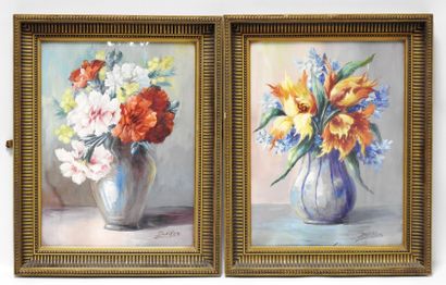 null DUVIVIER - XXth century
Pair of still lifes with vases
Gouache
Signed lower...