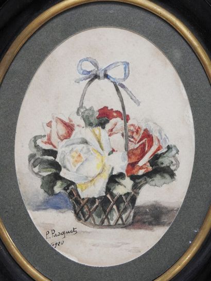 null Lot including 3 watercolors including :
A still life with a vase. 32,5 x 23...