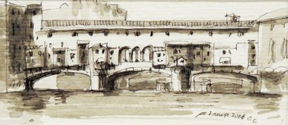 null ITALIAN SCHOOL - XXIst Century
Views of the Ponte Vecchio in Florence.
Pair...