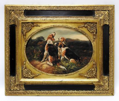 S. ROY - XXth century
The three hunting dogs
Oil...