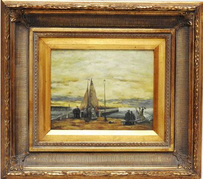 null François NICOLI - XXth
Embarkation on a Normandy beach.
Oil on canvas. Signed...