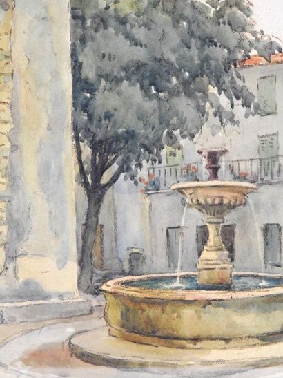 null French school - XXth century
Square with a fountain.
Watercolor. Titled, located...