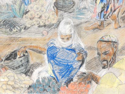 null ORIENTALIST school - XXth century
Village scene.
Pastel and graphite.
46 x 60,5...