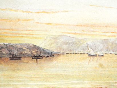 null French school of the 19th century.
Maritime landscape at dusk.
Watercolor.
25,5...