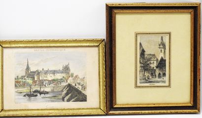 null Meeting of five prints, lithographs and aquatint representing views of Gien,...