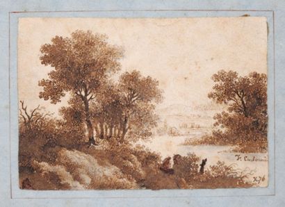null J. CARBONNIER - XIXth century
Scene of rest in edge of a river.
Drawing in ink....
