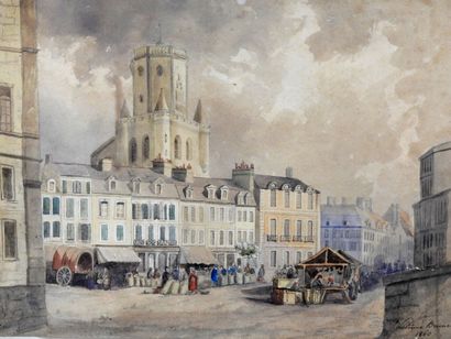 null Victorine BRUNET - XIXth century
The market.
Watercolor. Signed and dated 1860...