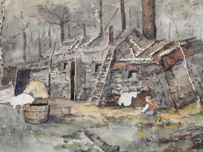 null FRENCH SCHOOL- XIXth century
Cabin in the woods
Watercolor
32 x 41 cm at sight...