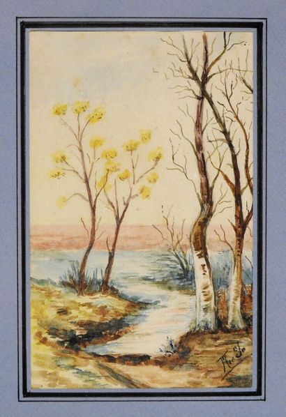 null FRENCH SCHOOL - XXth century
The pond and the lake.
Pair of watercolors. Bears...