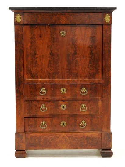 null Mahogany and mahogany veneer secretary, opening with a flap and four drawers...