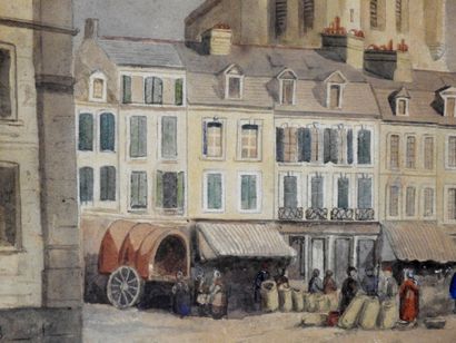 null Victorine BRUNET - XIXth century
The market.
Watercolor. Signed and dated 1860...