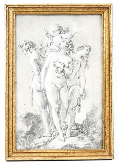  Les trois Graces dans le goût de François Boucher. Reproduction. 29x19cm Gazette Drouot