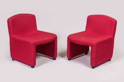 null ARFA (publisher): Four armchairs upholstered in red fabric. Circa 1980. H. 70...
