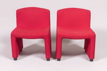 null ARFA (publisher): Four armchairs upholstered in red fabric. Circa 1980. H. 70...